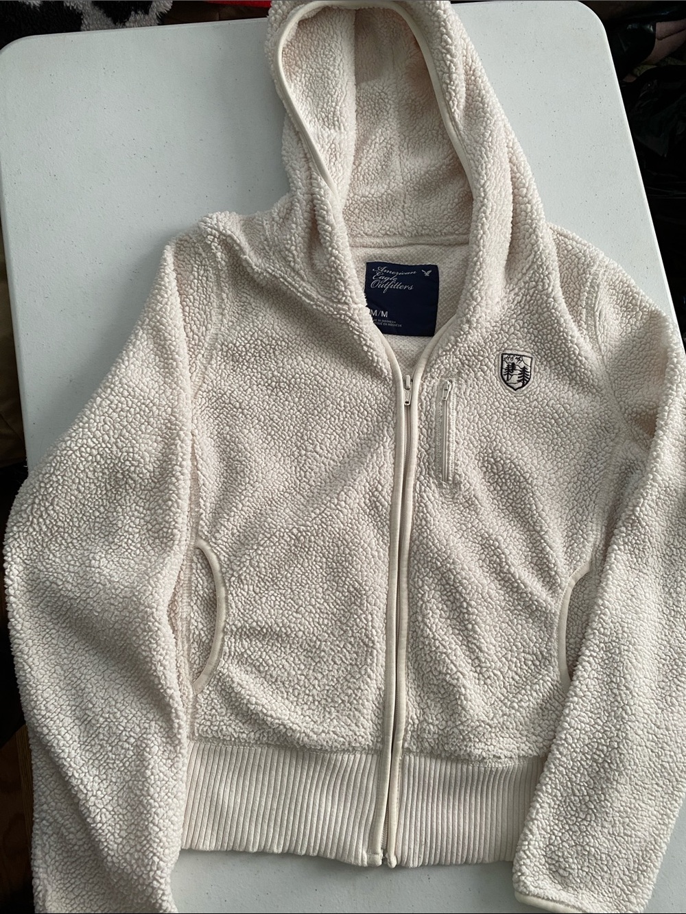 American Eagle Outfitters Cream Sherpa Zip Hoodie M/M